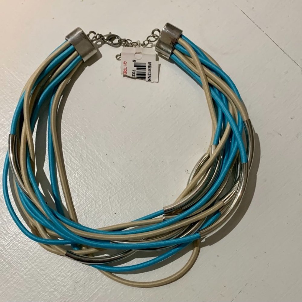 Silver, Tan and Turquoise Necklace